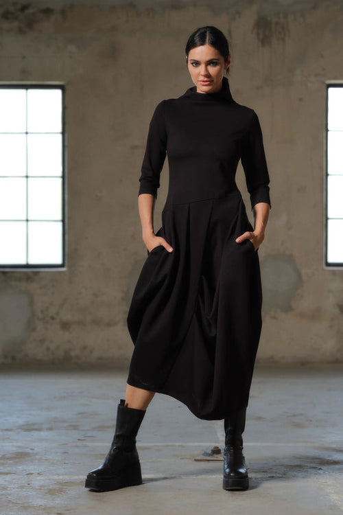 Asymmetrical long black winter avant garde dress