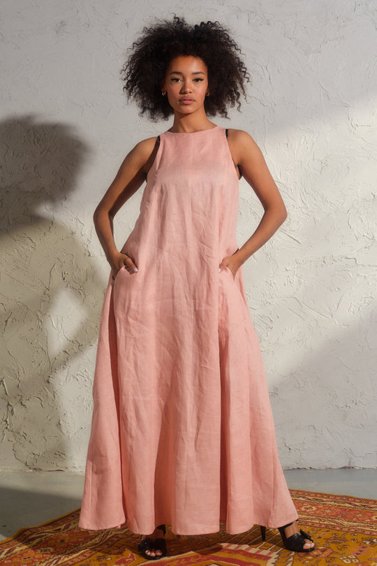 Ash rose boho maxi linen dress