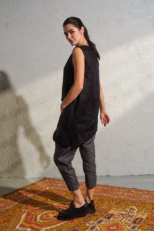 Asymmetrical black linen top