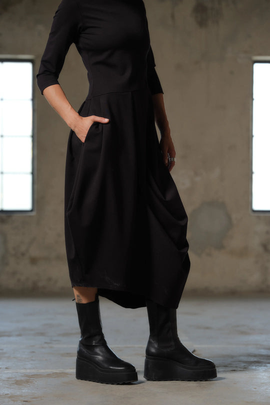 Asymmetrical long black winter avant garde dress